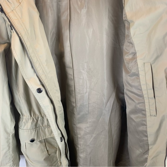 Cole Haan sz L Vintage Stone Beige Tan Hooded Raincoat Jacket Trench Women's - Picture 5 of 12